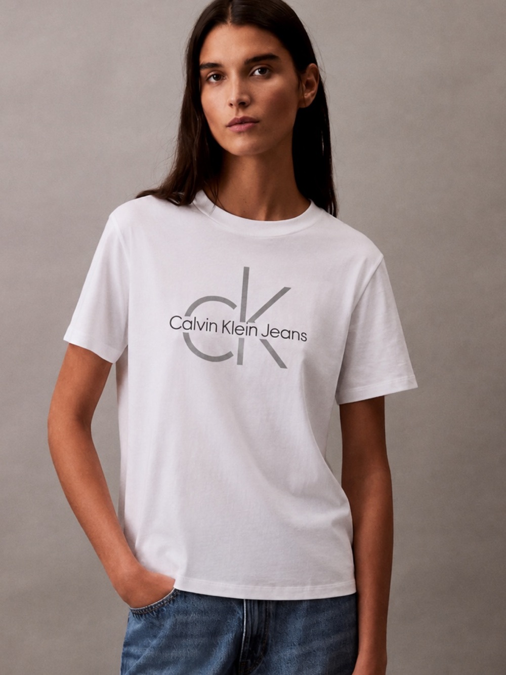 Calvin Klein Jeans White Logo Crewneck T-Shirt
